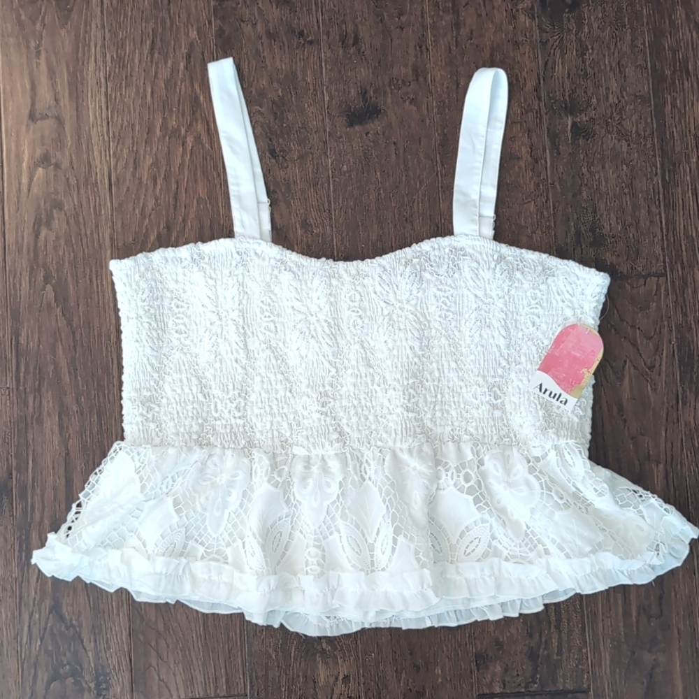 3X cropped white lace tank top blouse ruched